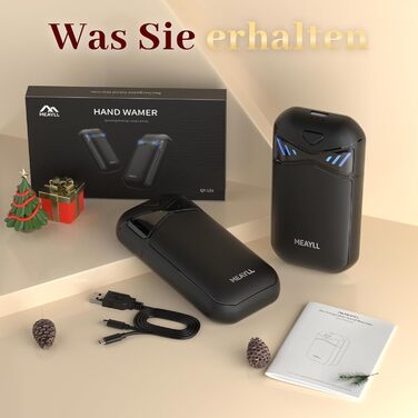 Електричні грілки для рук, 2 шт. з LED-дисплеєм та акумулятором 6000mAh, 3 режими нагріву, для активного відпочинку та зими, подарунок для жінок та чоловіків, чорний