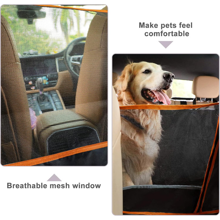 Накладки на сидіння автомобіля для собак Caliyo, 143.5x134 см, чорно-помаранчеві, водовідштовхувальні та стійкі до подряпин