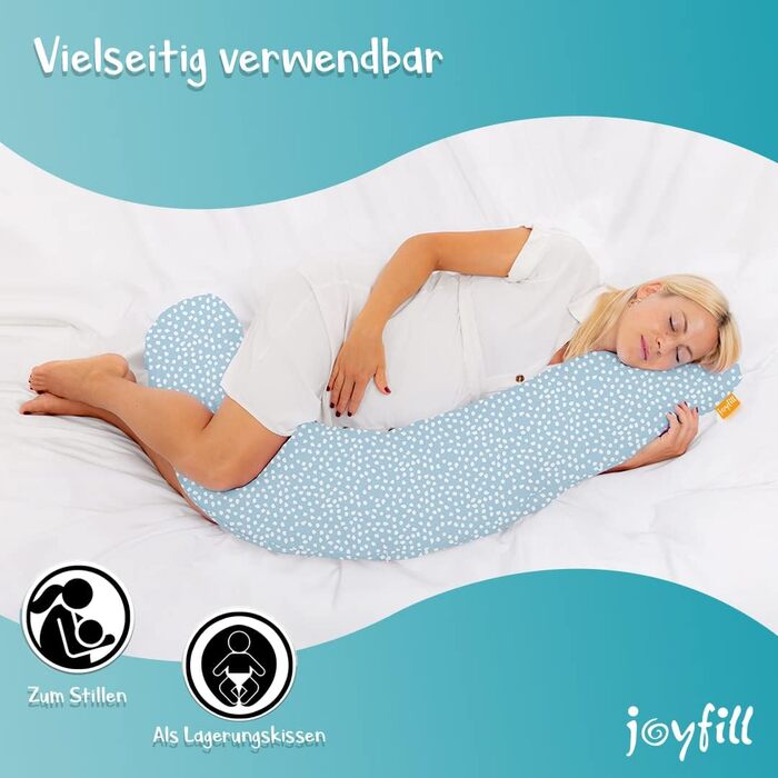Подушка для годування та сну Joyfill® Premium 170 см з мікроперлинами, тиха та зручна, для вагітних і немовлят, дизайн Snow Flakes, 100% вироблено в Німеччині