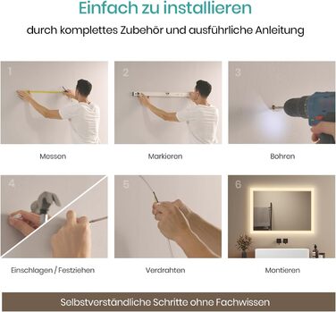 Дзеркало для ванної кімнати EMKE® з підсвічуванням 80x60 см, тепле біле світло 3000K, вимикач, вертикальна/горизонтальна установка, IP44, енергозберігаюче