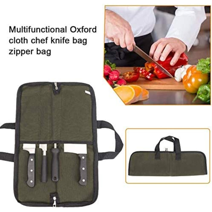 QEES 4-Compartment Knife Storage Case, Knife Pouches for Small Kitchen Knives, Chef's Knife Bag, Kitchen Tool Bag for Kitchen Knife Set (Army Green)