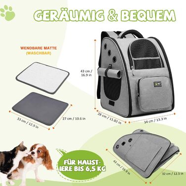 Рюкзак для собак і котів ALLSOPETS: дихаючий, складаний, з фіксатором, для подорожей та прогулянок (світло-сірий)