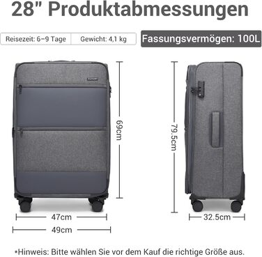 Розширюваний валіза British Traveller, 100 л, сірий, з TSA замком, 79.5x49x32.5 см