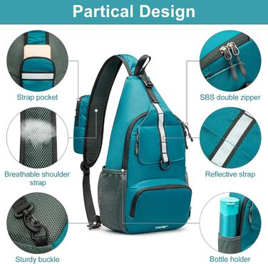 Сумка через плече G4Free Brusttasche - Складна нагрудна сумка, поясна сумка для подорожей, хайкінгу, велоспорту, бігу, альпінізму (блакитно-зелений)