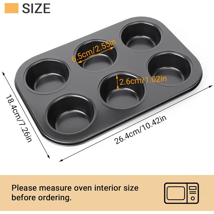 6-Cup Muffin Tin, Non-Stick Coated, 2 Pack, Carbon Steel, Muffin Tin, Baking Pan Set, Cupcake Baking Pan for Oven