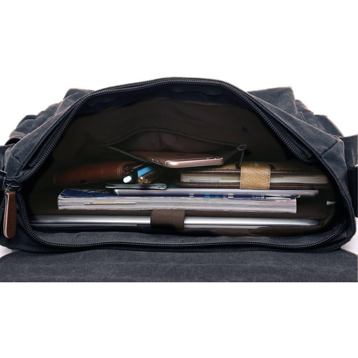 Чоловіча сумка через плече LOSMILE 16 дюймів, канвас, для ноутбука, месенджер для роботи та навчання, чорна