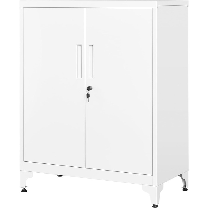 SONGMICS File Cabinet, Multi-Purpose Cabinet, Office Cabinet with 2 Doors, Lockable Cabinet, Steel Storage Cabinet, for Study Room, Living Room, Matte White OMC012W01 (80B cm, Matte White)