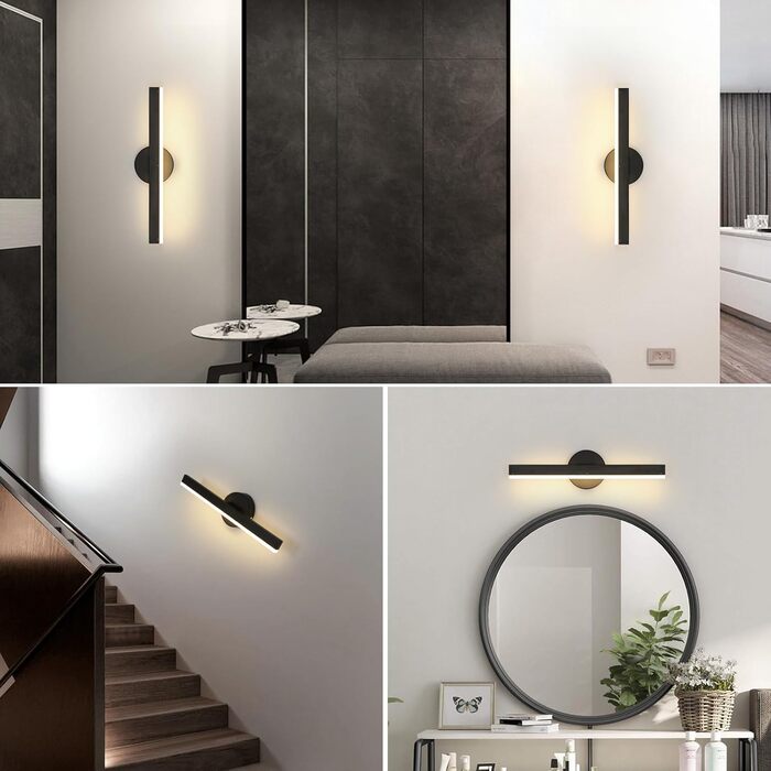 LED дзеркальна лампа Riserva 12W для ванної кімнати, поворотна 300°, 38 см, чорний колір, 3000K, для туалетного столика