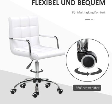 Крісло офісне HOMCOM для дому, регульоване по висоті, поворотне, з штучної шкіри, до 120 кг, біле
