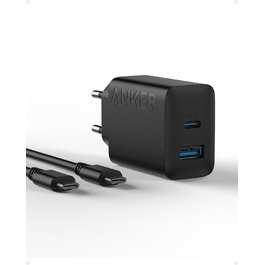 Зарядний пристрій Anker 20W USB-C, адаптер живлення для iPad, швидка зарядка, сумісний з iPhone 17/16/15, кабель USB-C (150см), чорний