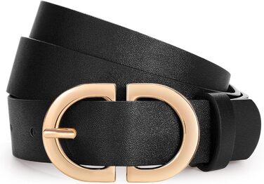 Жіночий шкіряний ремінь WHIPPY з золотистою пряжкою, чорний колір, розмір L (довжина 120 см)