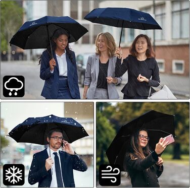 Віклюон Парасолька чоловіча/жіноча, автоматична, стійка до вітру, тефлонове покриття, легка, міцна, Marineblau