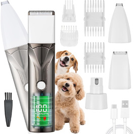 Набір машинок для стрижки собак Ninonly 4-в-1 Тиха, акумуляторна машинка для собак та котів з 4 насадками для тіла, лап, очей, вух. Тример для лап собак (Gunmetal)