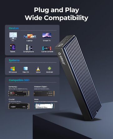 Зовнішній корпус-адаптер ORICO M.2 NVMe SSD USB-C 3.2 Gen2 10Gbps для PCIe NVMe M-Key/M+B Key (2230/2242/2260/2280), підтримка UASP, M-2PV