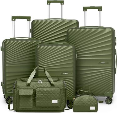 Набір валіз Joyway 6шт з жорстким корпусом, легкий, з 4 колесами та TSA-замком. Включає багатофункціональну сумку та косметичку. Колір: зелений