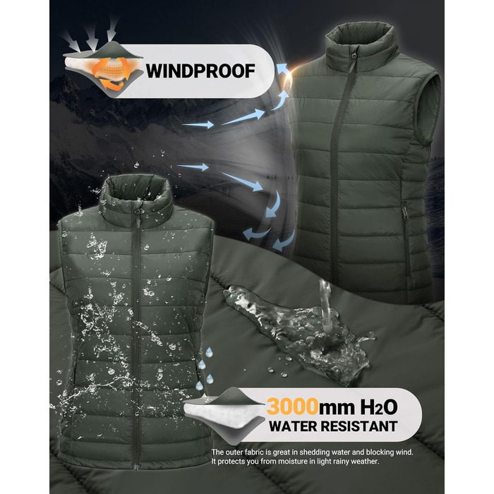 Стежка жилетка Outdoor Ventures для жінок, армійного кольору, розмір XL - тепла спортивна жилетка для туризму та велоспорту