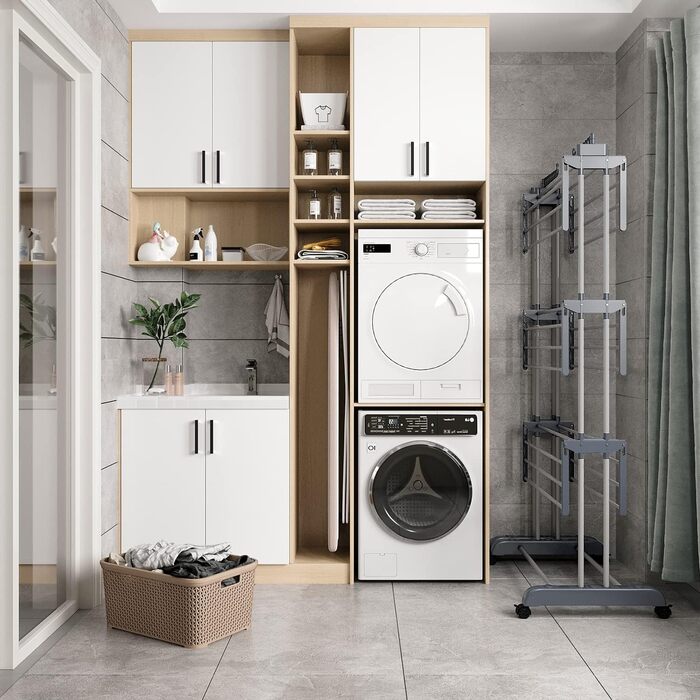 Сушарка для білизни 3-ярусна, турбо-тип, 75-200 см, висувна, з 2 обертовими крилами, висота 180 см, економна, на колесах, для квартири, балкону та саду (сіра)