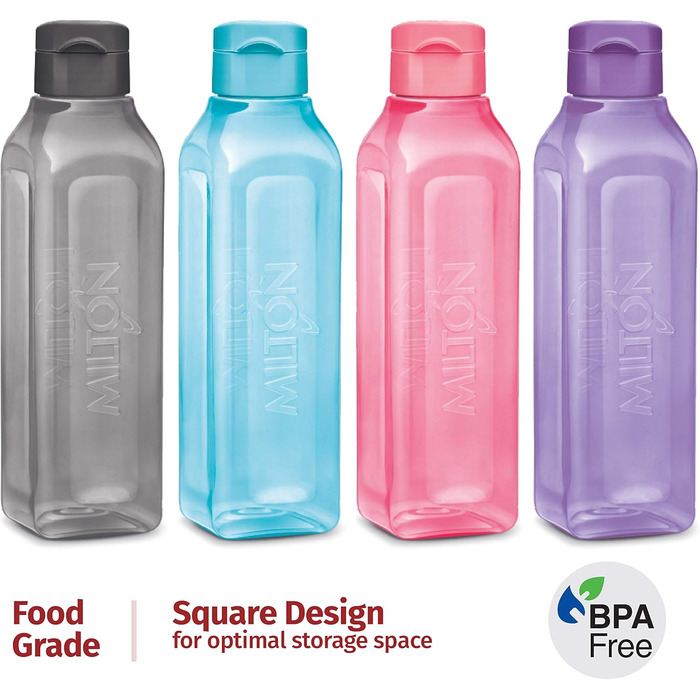 MILTON Sport Bottle, square, juice box style, ideal for juices, milk, smoothies, plastic, wide opening, leak-proof, BPA-free, (900 ml)