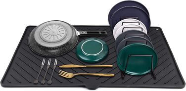 Силиконова підставка для сушіння посуду IYYI (LSD-Black) - велика, термостійка, швидковисихаюча, 23.5 x 15.2 дюймів