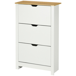 HOMCOM Shoe Cabinet Shoe Kickers Shoe Shelf 3 Flaps for 18 Pairs of Shoes Space-Saving in White and Natural 72 x 26 x 112 cm for Entrance Hall & Entryway