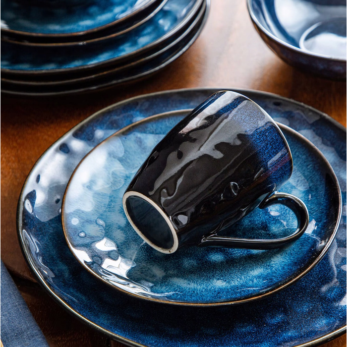 Обідній сервіз темно-синій: комплект посуду (тарілки, миски, чашки), 32 предмети