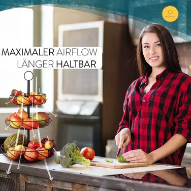 Стійка для фруктів Marks & Rivers 3 яруси XL | Металева фруктова стійка з 3 ярусами чорного кольору для елегантного зберігання у кухні та вітальні