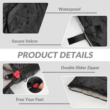 Спальний мішок Elevon для дорослих, підлітків та дітей, для холодної та теплої погоди, водонепроникний, легкий, компактний з компресійним мішком, для 3-4 сезонів, кемпінг, рюкзак, туризм, подорожі, зелений (2 особи, 1 шт., чорний)