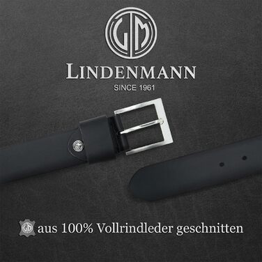 Чоловічий шкіряний ремінь LINDENMANN 40мм, чорний, натуральна шкіра, довжина 110 см (пояс 95 см)