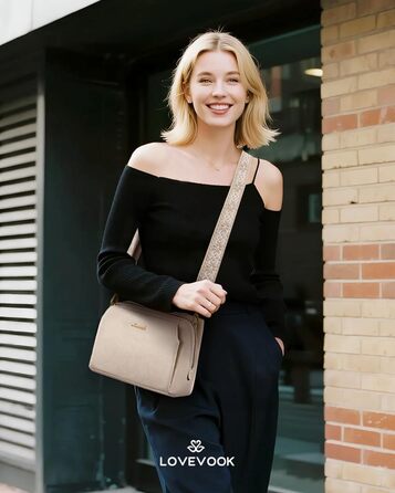 Сумка жіноча LOVEVOOK через плече, бежева: кросбоді, сумка середнього розміру, RFID-захист, 2 ремені 25x15x9 см