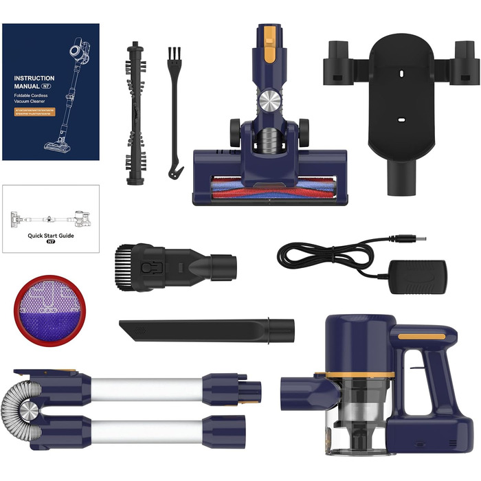 Бездротовий пилосос, електрична підміталка 6 в 1, 20 kPa, 40 хв роботи, LED-підсвічування, фільтри-губки, для підлоги, килима, шерсті тварин