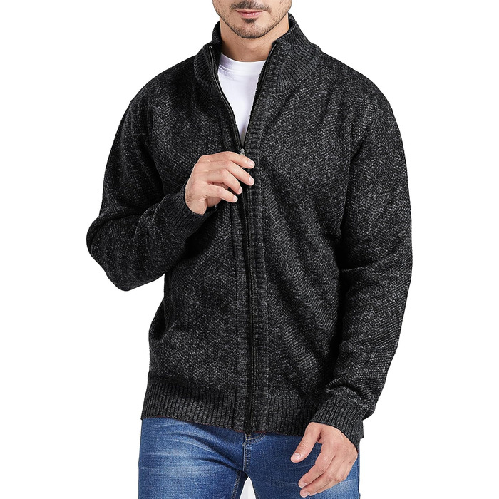 Кардиган чоловічий GESTORE: стильна чоловіча куртка-кардиган, флісова чоловіча куртка, чоловічий светр, сірий колір (XL, чорний)