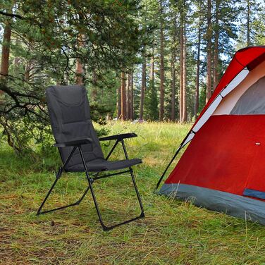 Крісло для кемпінгу Relaxdays COMFORT, з підлокітниками, регульоване, сіре