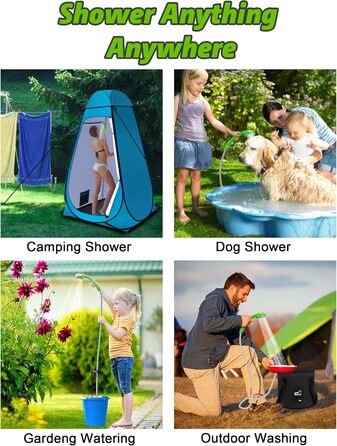 LIBERRWAY Camping Shower Battery Powered Camping Shower Outdoor with Shower Hose and Rechargeable Battery Water Pump for Garden Travel Car Washing (Green)