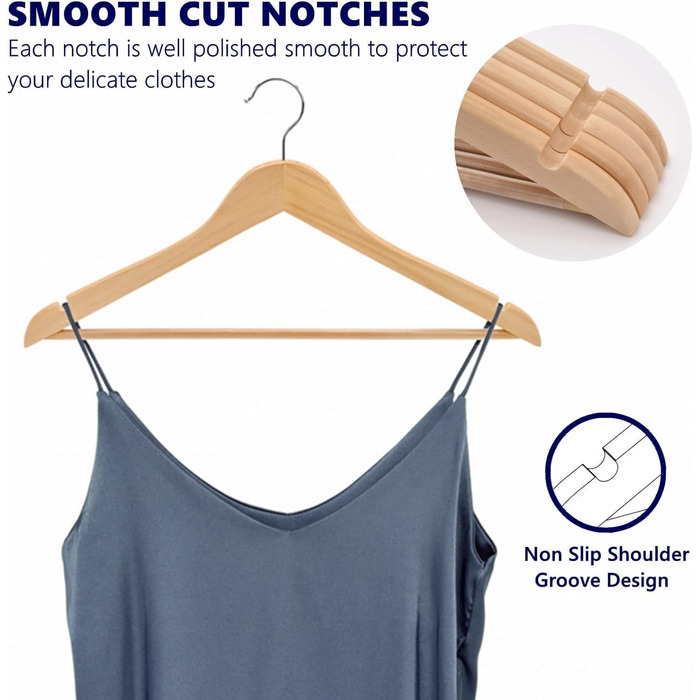 Amber Home 30-Piece 17.5-inch Natural Wooden Clothes Hangers with Bar and Notch, Sturdy Hanger for T-Shirt, Shirt, Suit, Coat, Dress, Wedding, Camisole