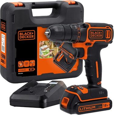 Акумуляторний дриль-шуруповерт Black+Decker BDCDC18K (18V, Li-Ion, 18V, 1.5Ah, LED, планетарне передаточне число, Softgrip)