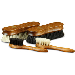 Langer & Messmer 4-Piece Shoe Brush Set made of Horsehair for the professional shoe care of smooth leather shoes - includes polishing brushes and cream brushes (4-piece set, Premium)