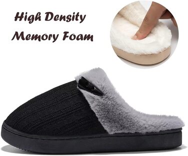 Домашні тапочки для жінок NineCiFun з меморі-піною, м'які, для дому та вулиці, з антиковзкою підошвою, з теплим плюшевим підкладкою, сірі (світло-сірі) (44/45 EU, чорний/сірий)