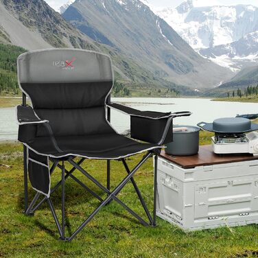 Кемпінговий стул складний RELAX FIELD 200KG з підстаканником та сумкою-холодильником, чорний