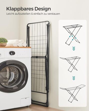 SONGMICS Сушарка для білизни, розкладна, стаціонарна, для дому та вулиці, біла LLR540W01 (Чорний)