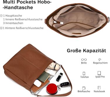 Сумка жіноча шкіряна Befen Shopper Hobo середнього розміру, коричнева (A-braun) з 2 ремінцями