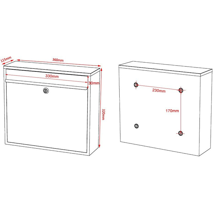 Поштова скринька Wiltec V12 сталева оцинкована срібляста з замком, оглядовим вікном та табличкою для імені (360x115x320 мм)