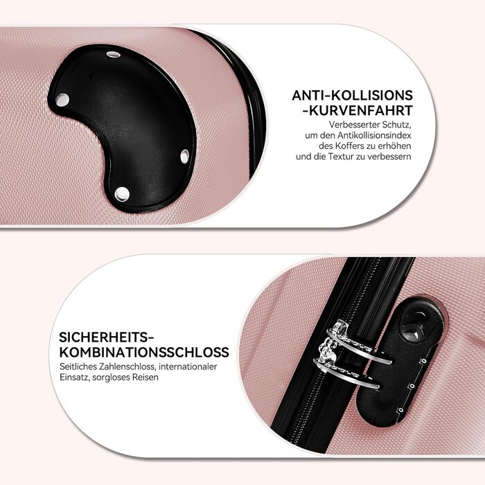 Чемодан Beibye з подвійними колесами Hardcase, XL-L-M, 14 кольорів (Розове золото), ручна поклажа (55 см)