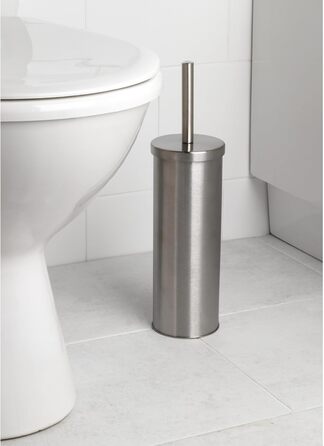 Набір для чищення унітазу Beldray LA059451WHTFEU7 з тримачем – щітка для унітазу з жорсткою щетиною, гігієнічний тримач з кришкою, білий (нержавіюча сталь)