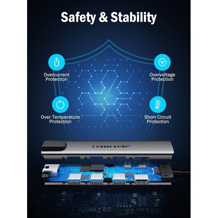 Lemorele Док-станція USB C хаб 9-в-1 з Ethernet: 2xHDMI 4K, 3xUSB 3.0/2.0, VGA, PD 100W, SD/TF, для Windows, MacBook, Dell, HP, Lenovo, Surface