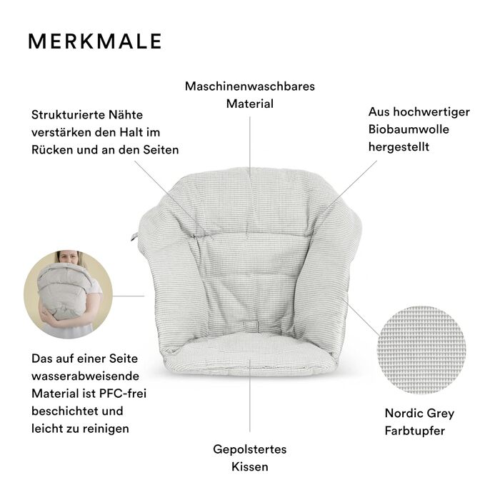 Стільчик для годування Stokke Clikk з підносом і ременем безпеки, ергономічний, регульований, легкий, для дітей 6-36 місяців, до 15 кг, Nordic Grey