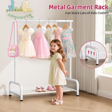Дитяча вішалка для одягу MISSLO металева з полицею - біла, для дівчаток та хлопчиків, в кімнату, гардеробна