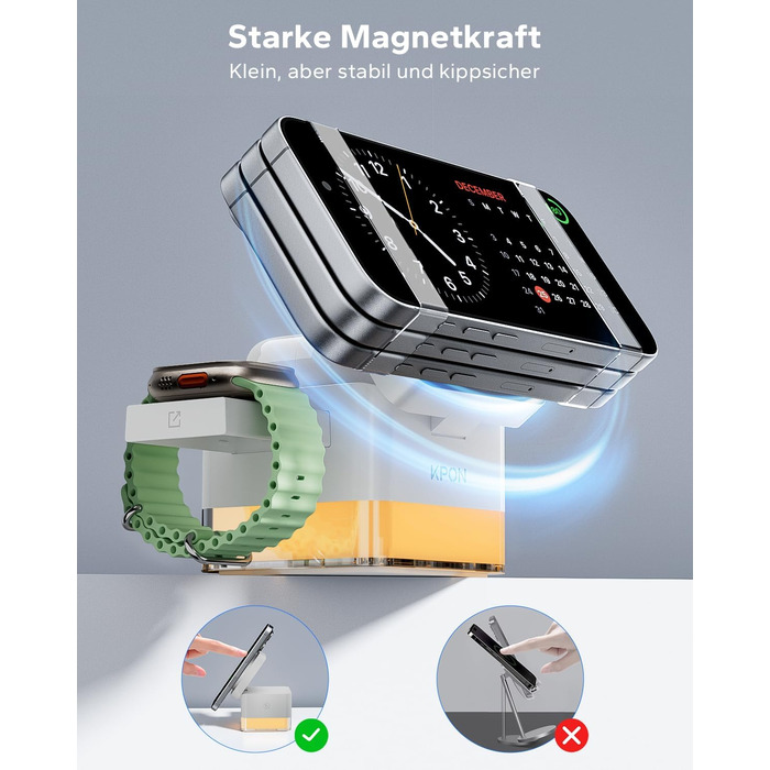 База для зарядки Apple Watch та iPhone MagSafe 3-в-1, куб сірого кольору, сумісна з iPhone 17/16/15/14/13/12/Air/Pro Max, Apple Watch 11/10/9, AirPods