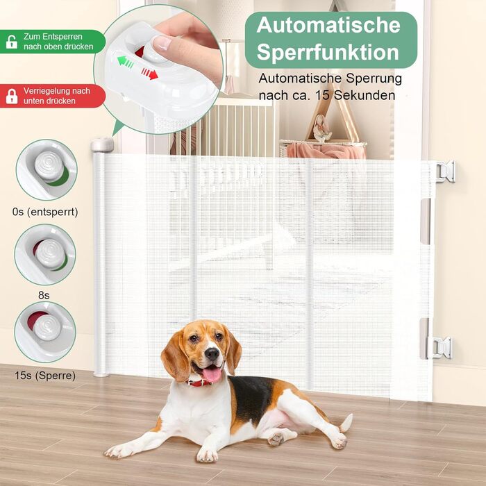 Adjustable Baby Gate with Lock - Expandable Pet & Baby Safety Fence, 150cm Wide, 83cm High, No Drill Installation, Automatic Latch
