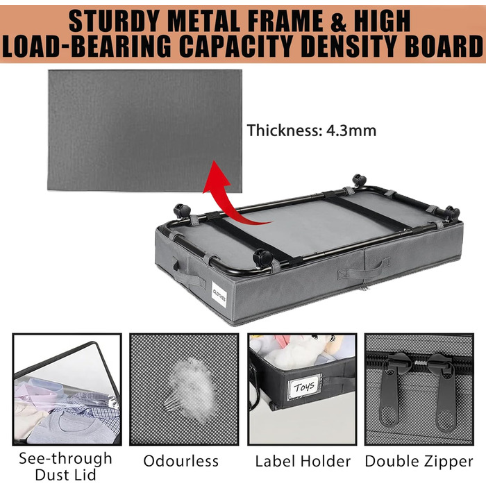 Короб для зберігання під ліжком 49л, 2 шт. з кришкою та роликами, сірий