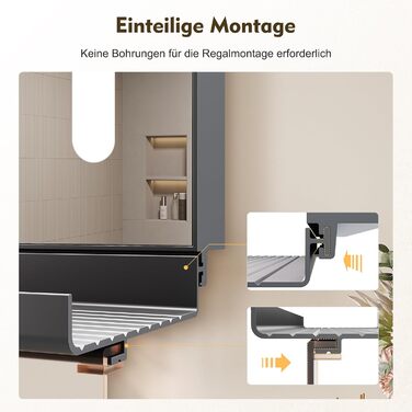 Дзеркало для ванної кімнати SONNI з підсвічуванням 60x40 см, LED, IP44, білий. Розміри: 70x50 см, темно-сірий, з боковим підсвічуванням